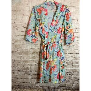 Le Rose Robe Womens Medium Pastel Romantic Florals Belted Lightweight Baby Blue